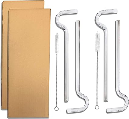 Photo 1 of 4PCS Anti Wrinkle Straw, Straw Set of 4 Reusable Clear Glass Drinking Straw, No Wrinkle Straws with 2 Cleaning Brush,straw for wrinkles Horizontally Flute Style Design