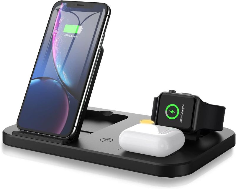 Photo 1 of Wireless Charger, Foldable Charging Station Compatible with iPhone 13/13 Pro/13 Pro Max/12 Mini/11 Pro Max/8 Plus, Apple Watch Series 7/6/5/4/3/2/1, AirPods Pro