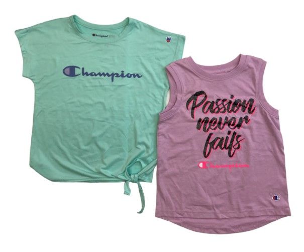 Photo 1 of Champion Girls 2-Pack Active Wear UPF 30 Moisture Wicking T-shirts (Aruba Blue/Orchid Bouquet
Size: 7/8