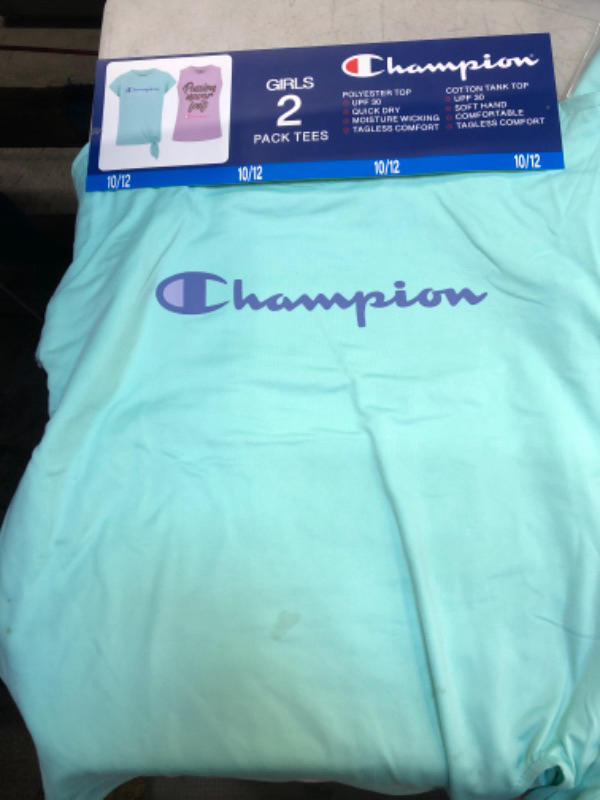 Photo 2 of Champion Girls 2-Pack Active Wear UPF 30 Moisture Wicking T-shirts (Aruba Blue/Orchid Bouquet
Size: 10/12