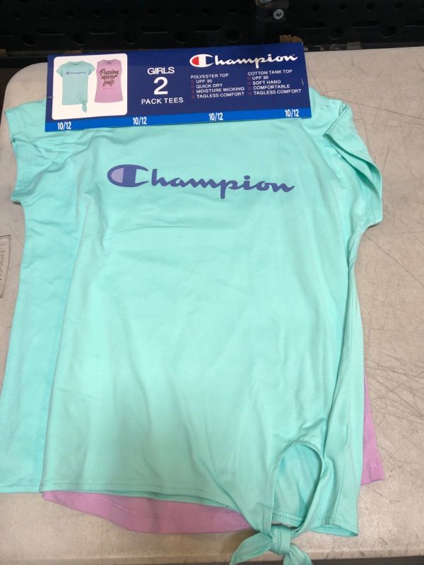 Photo 1 of Champion Girls 2-Pack Active Wear UPF 30 Moisture Wicking T-shirts (Aruba Blue/Orchid Bouquet
Size: 10/12