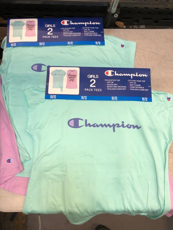Photo 2 of 2x Champion Girls 2-Pack Active Wear UPF 30 Moisture Wicking T-shirts (Aruba Blue/Orchid Bouquet
Size: 10/12
