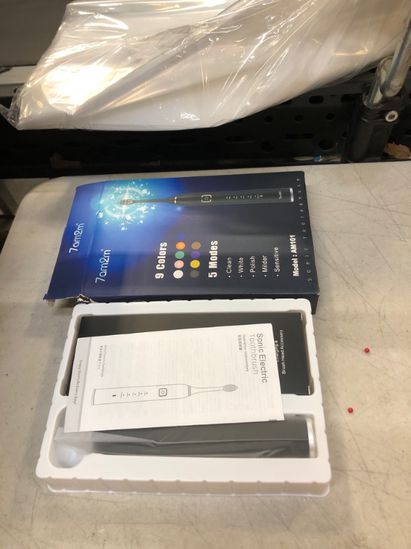 Photo 1 of 7am2m Sonic Electric Toothbrush with 6 Brush Heads for Adults and Kids, One Charge for 90 Days, Wireless Fast Charge, 5 Modes with 2 Minutes Build in Smart Timer, Electric Toothbrushes(Black)