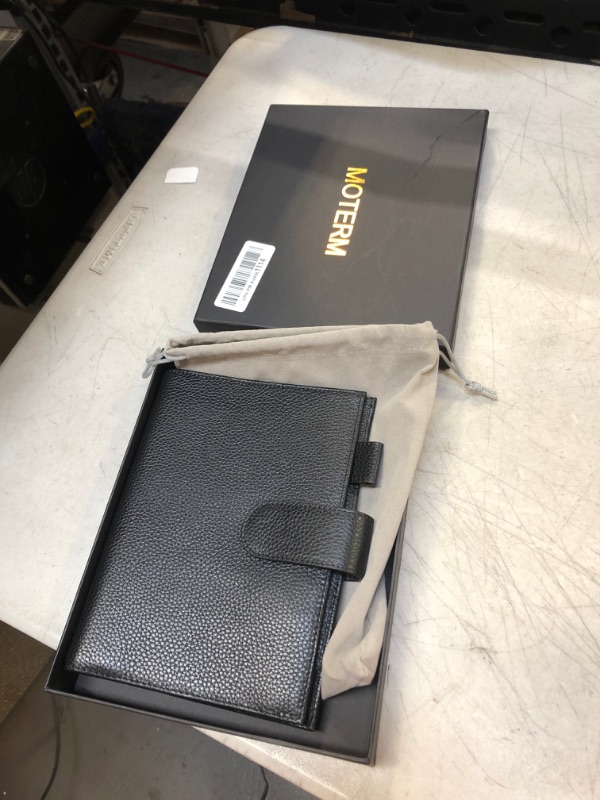 Photo 1 of Moterm Leather Cover for Stalogy B6 - with Back Pocket, Pen Loop and Card Slots (Pebbled-Black, B6+) B6+ Pebble-black