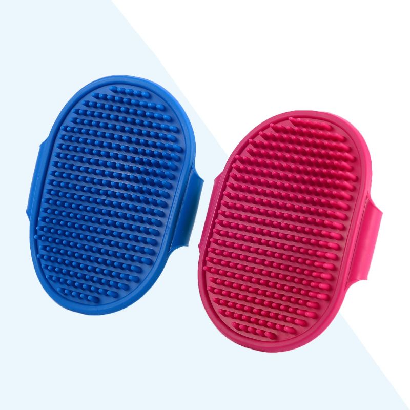 Photo 1 of  ( PACK OF 2 ) Imprue Dog Grooming Shampoo Bath Brush - 2 Pcs Soothing Massage Rubber Comb for Long & Short Haired Dogs and Cats - Blue & Pink