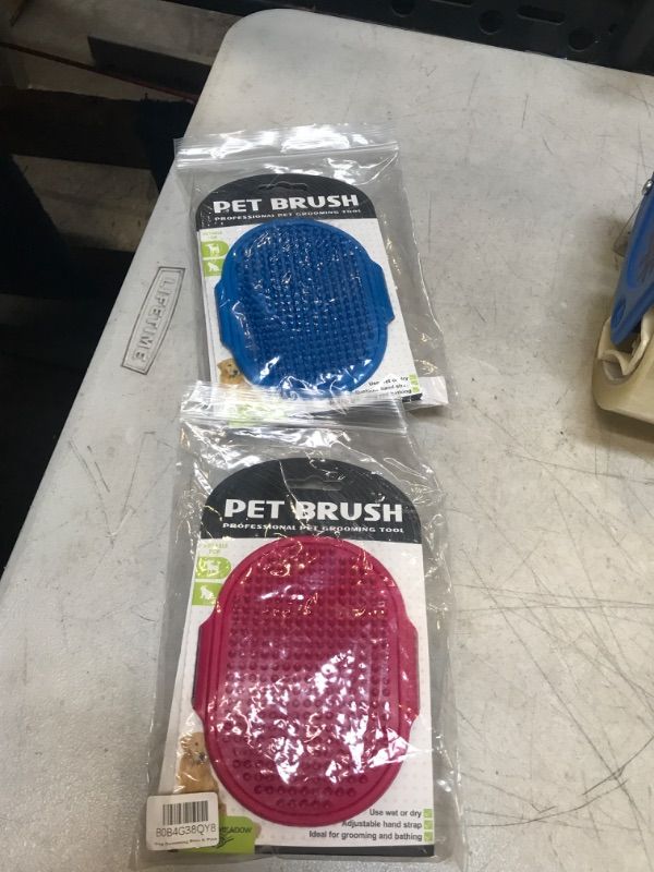 Photo 2 of  ( PACK OF 2 ) Imprue Dog Grooming Shampoo Bath Brush - 2 Pcs Soothing Massage Rubber Comb for Long & Short Haired Dogs and Cats - Blue & Pink