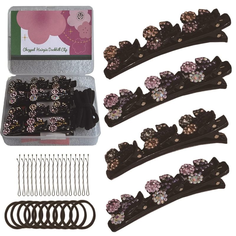 Photo 1 of BAIHU 4PCS Sparkling Crystal Stone Braided Hair Clips for Girls Hair Clip with 3 Small for Thick Hair with 10pcs Hair bands 40pcs Bobby pins And Hair clip organizer,Color 03 New)
