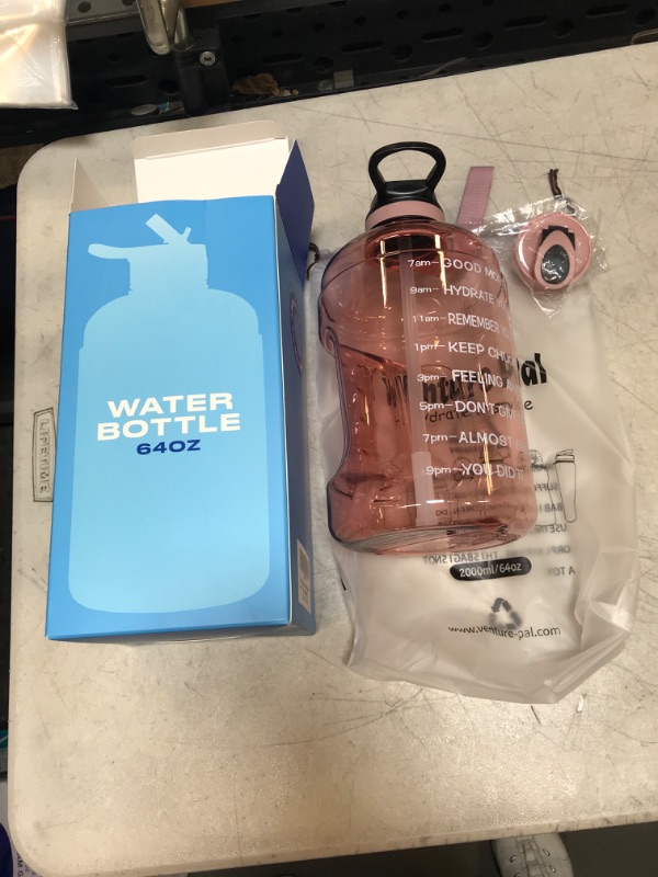 Photo 2 of ADOLPH Large Half Gallon Motivational Water Bottle with Straw and Chug Lids, Leakproof BPA Free 1/2 Gallon Water Jug with Time Marker to Ensure You Drink Enough Water Throughout The Day A1-Light Pink