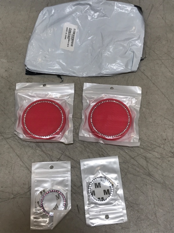 Photo 1 of 4 Pcs Bling Car Cup Coasters and 2 Pcs Bling Car Crystal Rhinestone Ring Emblem Sticker,Universal Vehicle Drink Holder Coaster,Cute Diamond Vehicle Interior Decoraion,Bling Car Accessories for Women