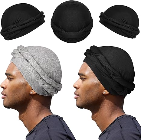 Photo 1 of 2 Pcs Turban for Men Turban Vintage Twist Head Wraps for Men Stretch Modal and Satin Turban Scarf Tie for Hair
