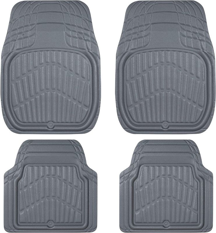 Photo 1 of CASS Pass Leather Car Floor Mats -3D Waterproof All Weather, Universal Trim to Fit & Anti-Slip Burr Bottom Safety & Light Easy Clean Install for SUV Truck Auto (gray) 4 Piece Sedan Van