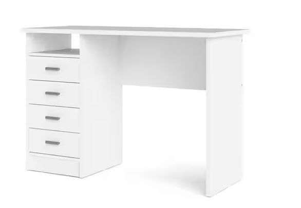 Photo 1 of 44 in. Rectangular White 4 Drawer Writing Desk with Built-In Storage
