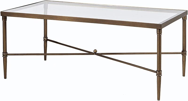 Photo 1 of MADISON PARK SIGNATURE Park Porter Accent Tables Rectangular Tempered Glass Tabletop with Metal Frame Mid-Century Modern Luxe Interior Design Living Room Furniture, , Bronze
