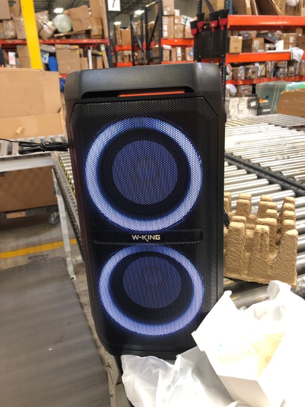 Photo 2 of W-KING 100W Bluetooth Speakers V5.3, IPX6 Waterproof Portable Loud Speaker with Deep Bass/110dB Huge Sound/DSP, Karaoke Outdoor Boombox with Lights/Mic & Guitar Port/Echo/USB Port/EQ/Adapter Included