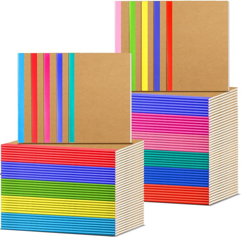 Photo 1 of 100 Pack A5 Kraft Notebooks 60 Pages Colorful Ruled Lined Journals Notebooks Soft Cover Kraft Composition Notepad Travel Diary Journals Memo for Girls, Students, Traveler, Office, School Supplies
