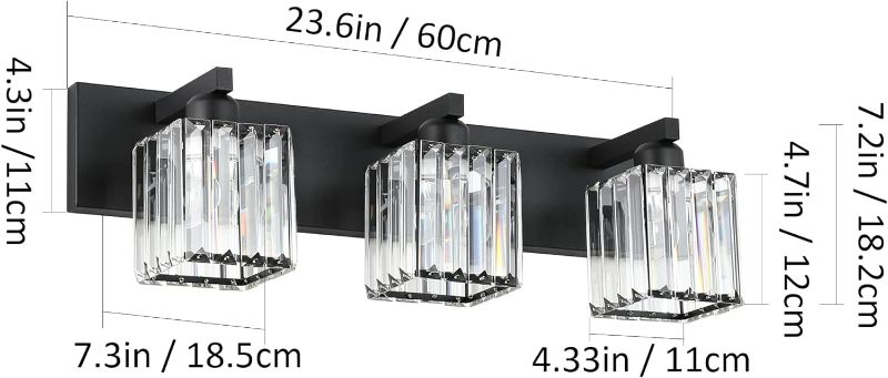 Photo 1 of Aipsun Black Vanity Light Bathroom Lighting Fixtures 3 Light Crystal Modern Bathroom Vanity Light (Exclude Bulb)
