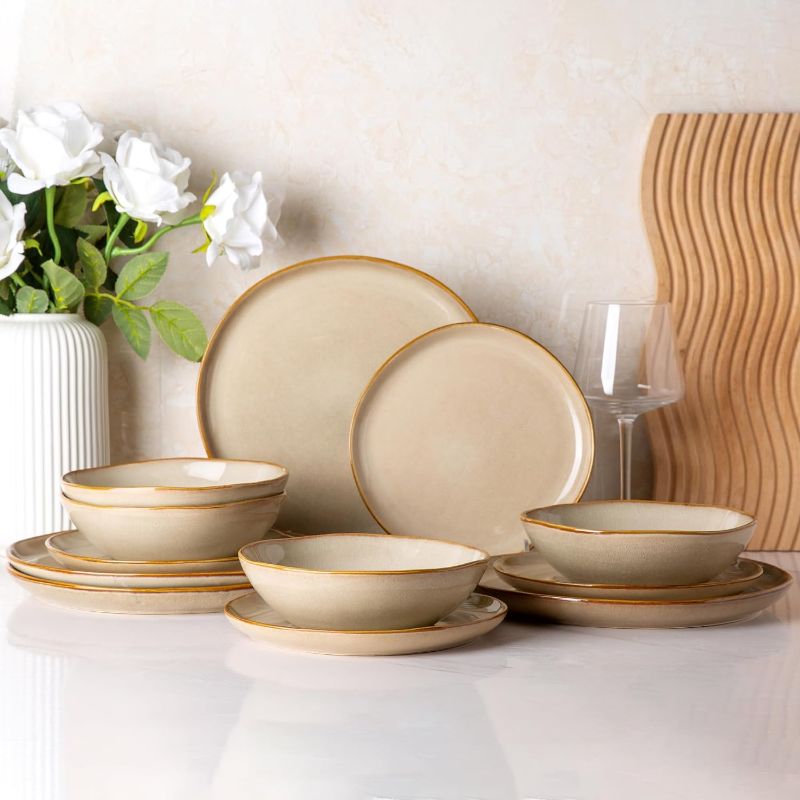 Photo 1 of AmorArc Ceramic Dinnerware Sets,Handmade Reactive Glaze Plates and Bowls Set,Highly Chip and Crack Resistant | Dishwasher & Microwave Safe,Service for 4 (12pc)
- missing pieces