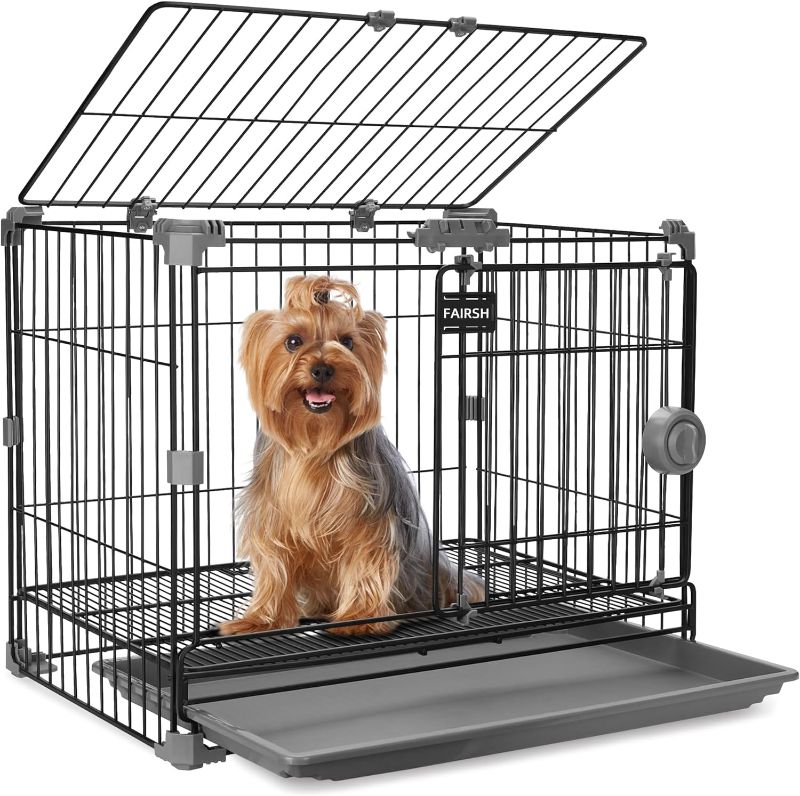 Photo 1 of Fairsh 24" Dog Crate for Small Dogs, Dog Crates Furniture with Prevent Overflow Tray, Indestructible Sturdy Pet Crate, Top&Front Doors Dog Cages for Small Dogs Indoor Car Travel Puppy Small Medium
