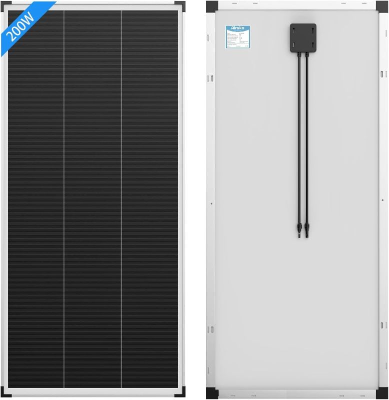 Photo 1 of Alrska 200 watt Solar Panel,High Efficiency Black PV Module Power 200W Mono RV Solar Panel for 12/24 Volt System,RV Marine Boat Cabin and Other Off Grid System (1 Pack)
