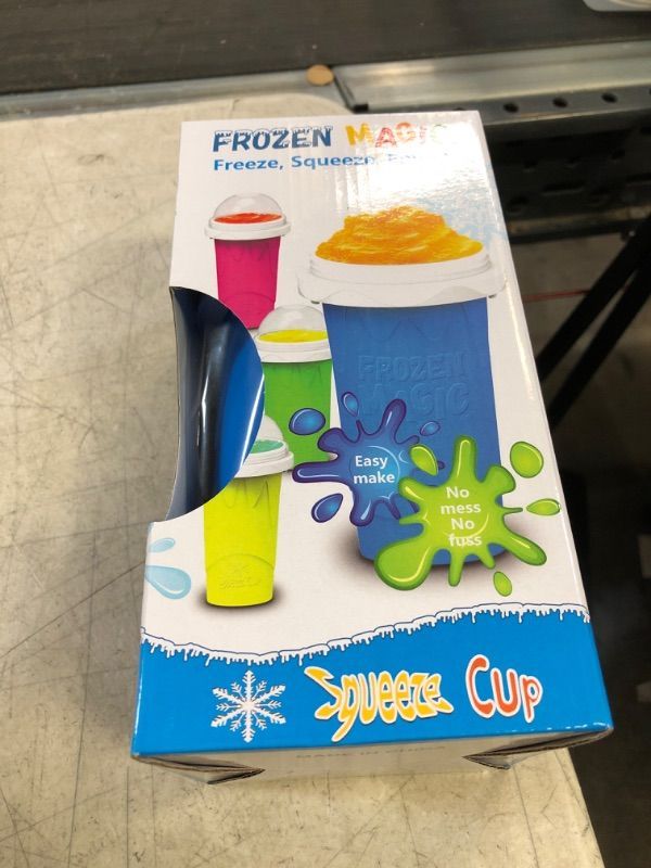 Photo 2 of METAXIP Slushy Maker Cup, Magic Quick Frozen Smoothie Cup, Ice Maker Slushy Machine for Home and Kids, Freezer Cups for Smoothies, Cooling and Frozen Magic Cups TIK TOK Cups with Sticker Straw Brush Blue