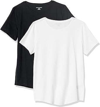 Photo 1 of Amazon Essentials Women's Classic-Fit 100% Cotton Short-Sleeve Crewneck T-Shirt (Available in Plus Size), Pack of 2 3X White/Navy