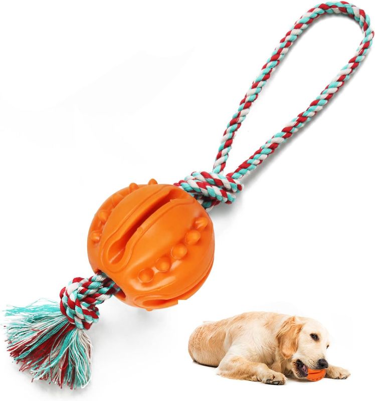 Photo 1 of Ball on Rope Dog Toy - Rubber Ball for Dog, Fetch and Chew Toy, Reward and Exercise Toy, Tug of War Dog Toy Small and Medium Breed
