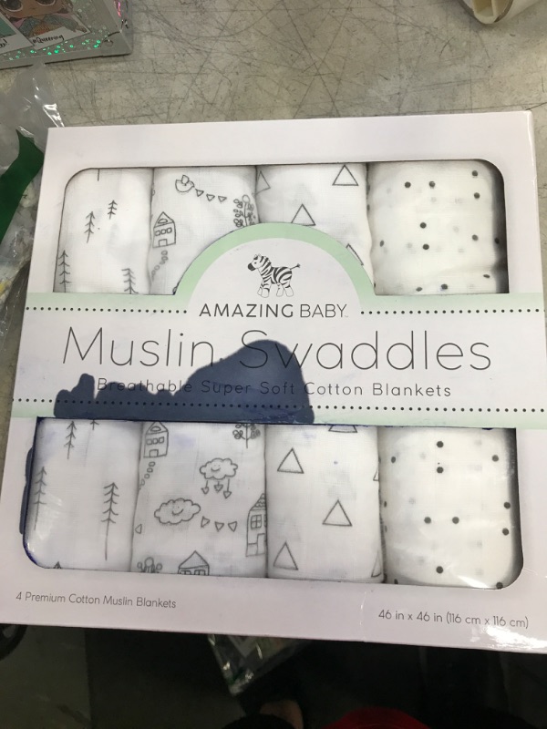 Photo 2 of Amazing Baby Muslin Swaddle Blankets, Set of 4, Premium Cotton, Little Village and Trees, Black Little Village + Trees