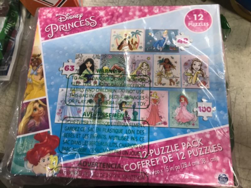 Photo 1 of Disney Princess, 12-Puzzle Pack 48-Piece 63-Piece 100-Piece Jigsaw Puzzles For Kids Ariel Moana Cinderella Jasmine, For Preschoolers Ages 4 And Up 12pk Puzzle