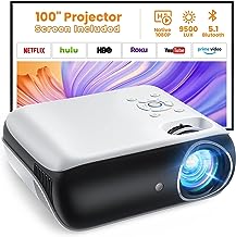 Photo 1 of HAPPRUN Projector, Native 1080P Bluetooth Projector with 100''Screen, 9500L Portable Outdoor Movie Projector Compatible with Smartphone, HDMI,USB,AV,Fire Stick, PS5