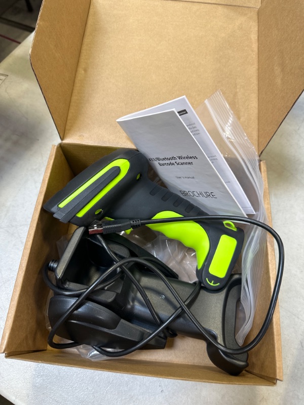 Photo 1 of Alacrity Upgraded 2D Industrial Barcode Scanner with Wireless Charging Stand, 1968 Feet Transmission Distance 433Mhz Wireless & Bluetooth 2in1 Barcode Reader, Shock Dust Proof Hands Free