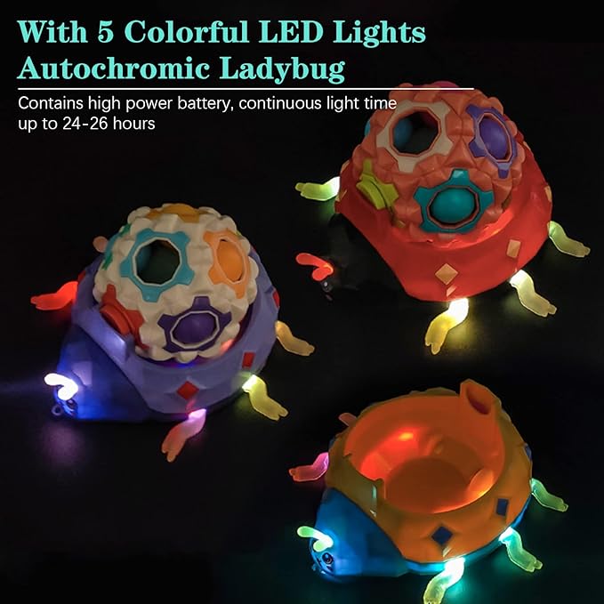 Photo 1 of 1Piece Magic Rainbow Puzzle Ball,Fidget Ball with 50 Massage Touch Points,Stress Reliever Massage Cube Balls with Colorful Light Ladybug Base,Stress Relief Anti-Anxiety Toys for Kids and Adults(Color random)