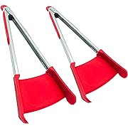 Photo 1 of 2 in 1 Spatula and Tongs Silicone Tongs for Cooking, Multifunctional Creative Kitchen Tongs with Silicone Tips,2 Sizes Food Grade Heat Resistant Stainless Steel Frame Dishwasher Safe?Red & 2pcs)