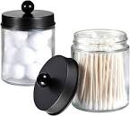 Photo 1 of 2 Pack Bathroom Apothecary Storage Jars Vanity Organizer, Glass Jars Q-tip Holder Vanity Canister Jar with Lid, Bathroom Storage Container for Qtips,Cotton Swabs,Makeup Sponges,Floss,Hair Band (Clear Glass(2 Pack))