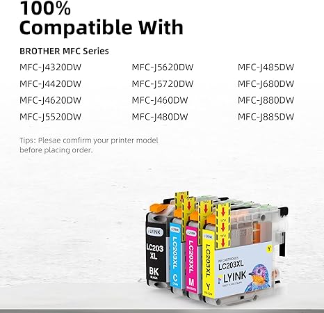 Photo 1 of FLYINK Ink Cartridges for Brother lc203 lc201 XL Black and Color for MFC-J480DW MFC-J4420DW Printer