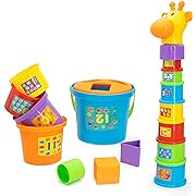 Photo 1 of Fun Time Baby Stacking Cups Toy, 15pcs Building Cups and Sorting Blocks, Storage Bucket with Carry Handle Have Fun in Water & Sand for Toddlers