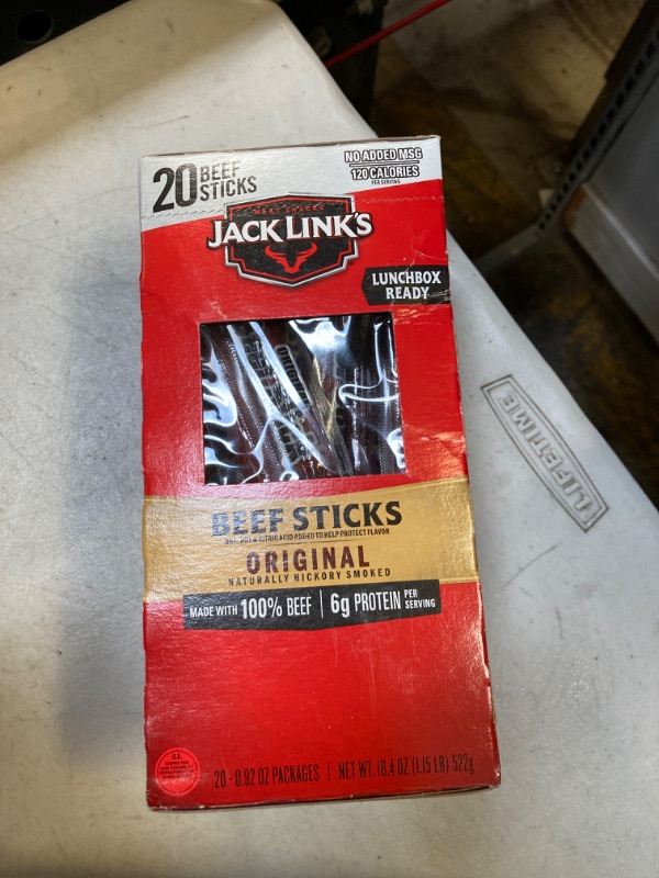 Photo 2 of Jack Link's Beef Sticks, Original – Protein Snack, Meat Stick with 6g of Protein, Made with 100% Beef, No Added MSG** – 0.92 Oz. (20 Count) exp- 07/2024