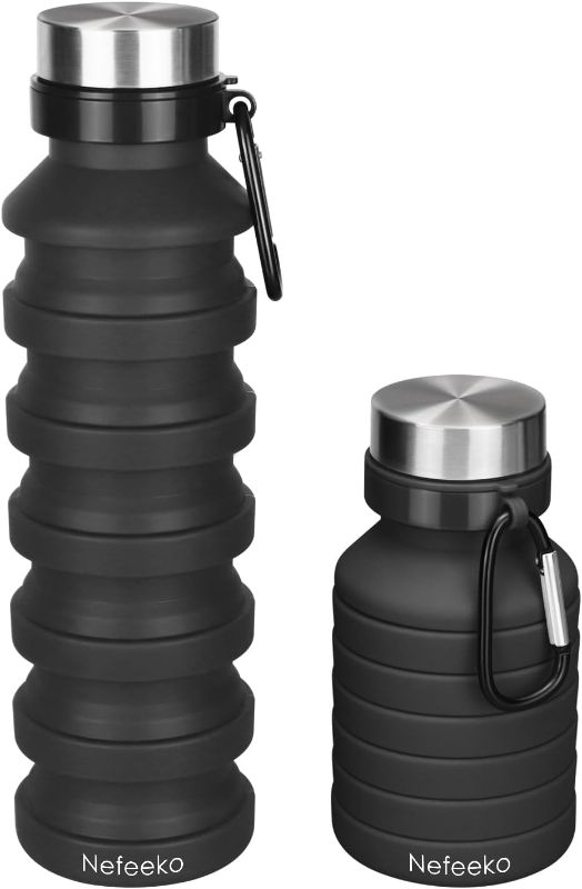 Photo 1 of  Collapsible Water Bottle, Reuseable BPA Free Silicone Foldable Water Bottles for Travel Gym Camping Hiking, Portable Leak Proof Sports Water Bottle with Carabiner