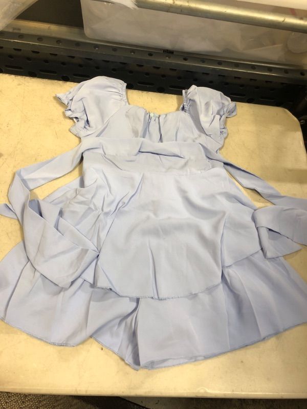 Photo 1 of Batermoon Girls Summer Square Neck Puff Sleeve Ruffle Romper Tie Back High Waist Tiered Jumpsuit Dress 4-12 Years