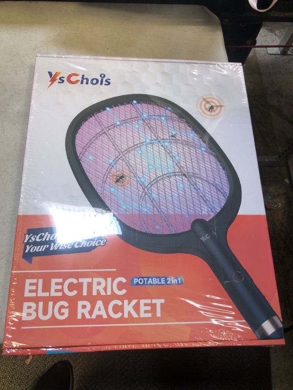 Photo 2 of YsChois Electric Fly Swatter Racket, Rechargeable Fly Zapper - 4000 Volt, Exclusive 2-in-1 Bug Zapper Racket - USB Charging, 1800mAh Li-Battery, Indoor & Outdoor Use, White