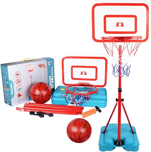 Photo 1 of E EAKSON Kids Basketball Hoop Adjustable Height 2.9 ft-6.2 ft Toddler Basketball Hoop Indoor Outdoor Play Mini Portable Kids Basket Goal Backyard Outside Toys for Boys Girls Age 3 4 5 6 7 8 Gift