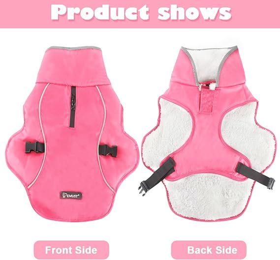 Photo 1 of EMUST Dog Cold Weather Coats, Fleece Lining Small/Medium/Large Dog Jacket for Winter, Warm Waterproof Dog Winter Clothes for Large Dogs, Pink, XXL