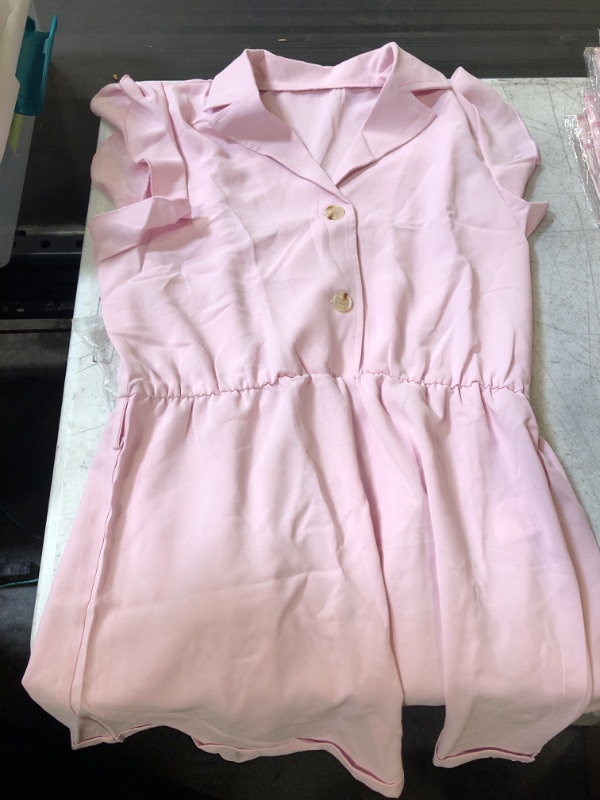 Photo 1 of  Girls Romper Button Down Ruffle Sleeveless Jumpsuits Tie Front Cute Shorts Overall With Belt For PINK 11-12 Years