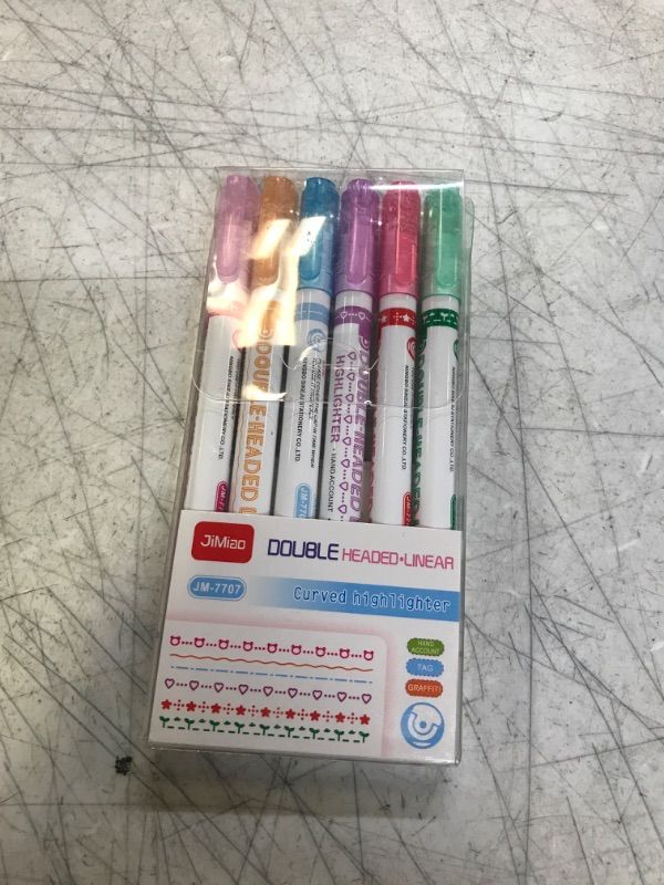 Photo 2 of TSFGDYL 6Pcs Colored Curve Highlighter Pen Set?Color Double Tip Marker Pens With Different Curve Shapes,Perfect for Reading Mark,Back To School Supplies
