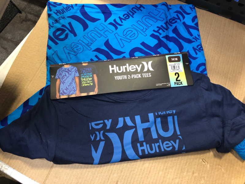 Photo 2 of Hurley Boy's (Boy's size  14/16)  2 Pack Short Sleeve Graphic T-Shirt Neptune Blue/Midnight Navy  