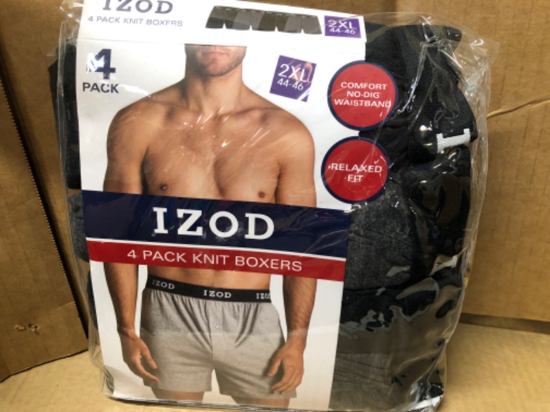 Photo 1 of (Size 2XL-- 44/46) --Izod Men's 4 Pack Knit Boxers Relaxed Fit Black /Grey
