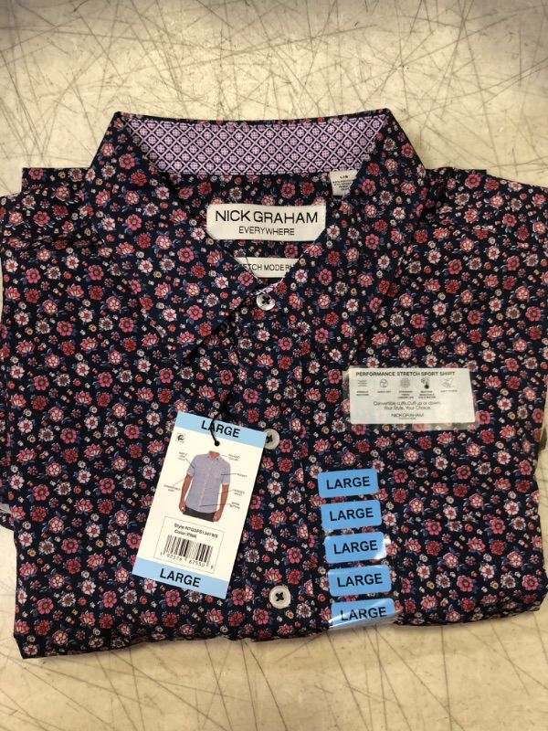 Photo 2 of Nick Graham Men's Regular-Fit Short Sleeve Woven Printed Shirt Casual Summer Holiday Beach Shirt Large Pink