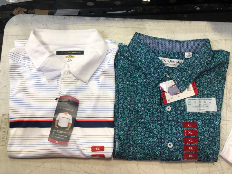 Photo 3 of 2 Pack Shirts , Greg Norman Men's Performance Golf Polo X-Large Dubarry,and Nick Graham XL Men's Regular-Fit Short Sleeve Woven Printed Shirt Casual Summer Holiday Beach Shirt