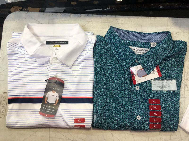 Photo 1 of 2 Pack Shirts , Greg Norman Men's Performance Golf Polo X-Large Dubarry,and Nick Graham XL Men's Regular-Fit Short Sleeve Woven Printed Shirt Casual Summer Holiday Beach Shirt