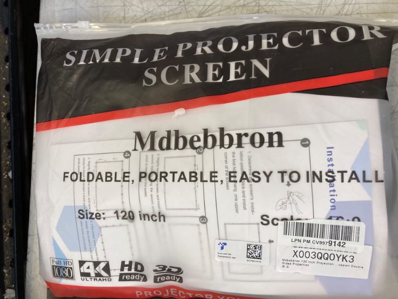 Photo 1 of Mdbebbron 120 inch Projection Screen 16:9 Foldable Anti-Crease Portable Projector Movies Screens for Home Theater Outdoor Indoor Support Double Sided Projection