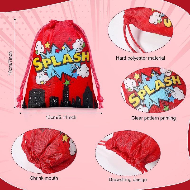 Photo 2 of 24 Pieces Hero Party Drawstring Bags, Colorful Hero Party Favor Gift Treat Bags Birthday Decorations Supplies for Wedding Classroom Party Baby Shower Candy Goodie Rewards Prize Bag Kids Teens